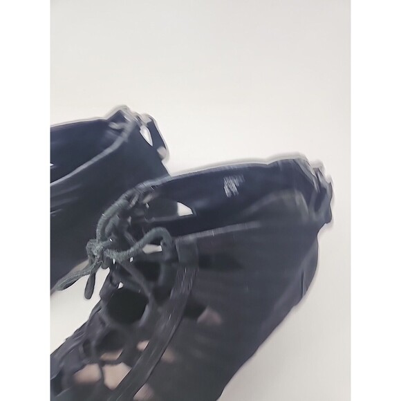 Earth Women's Aurora Size 8.5 B Black Sandals Block Heel Front Tie Back Zipper - Picture 7 of 16